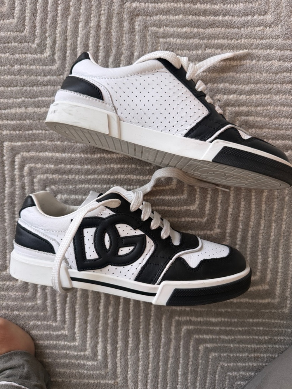 Dolce & Gabbana Kids Black and White Leather Sneakers